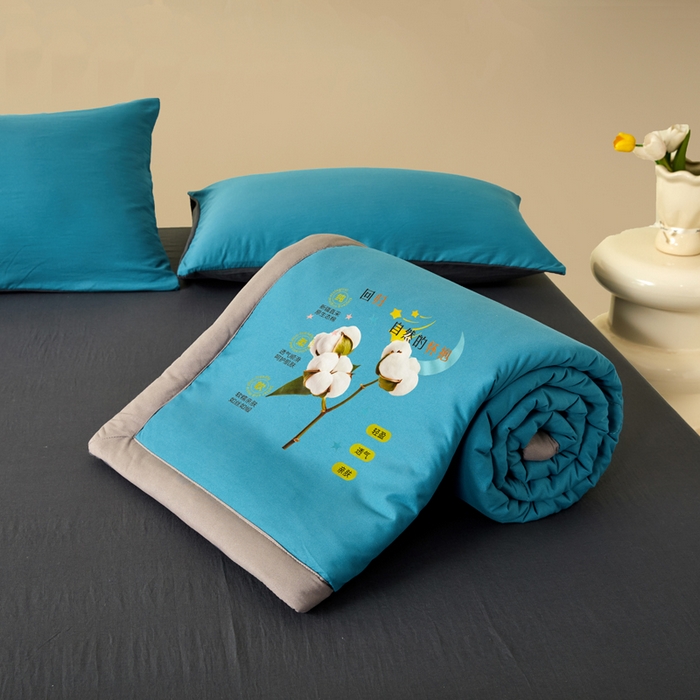 91家纺网 家纺一手货源 找家纺 瑞禾家纺 2026新款水洗棉棉花夏被四件套 宝兰深灰