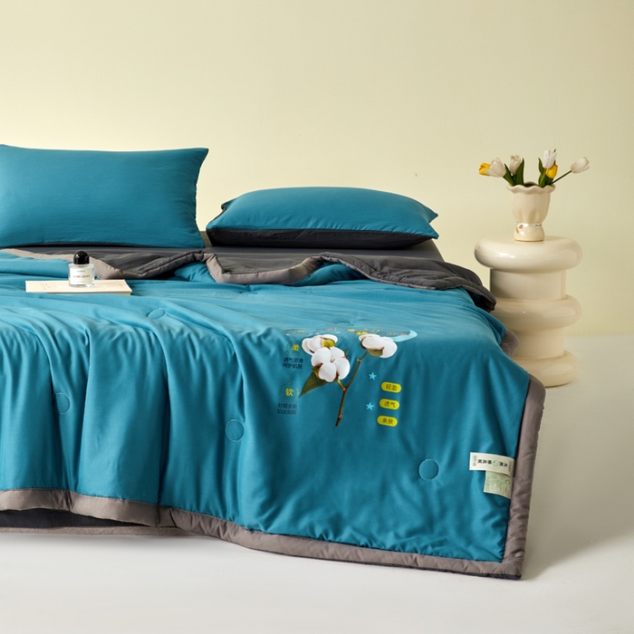 91家纺网 家纺一手货源 找家纺 瑞禾家纺 2026新款水洗棉棉花夏被四件套 宝兰深灰