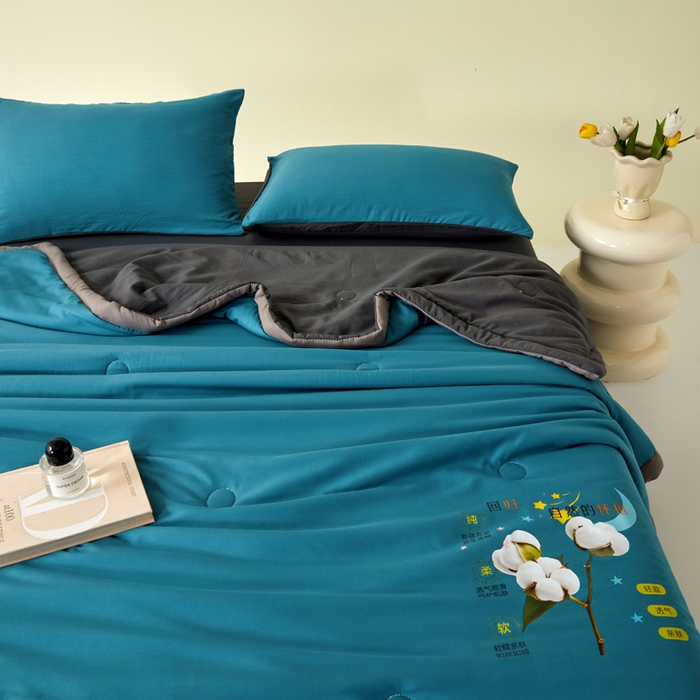 91家纺网 家纺一手货源 找家纺 瑞禾家纺 2026新款水洗棉棉花夏被四件套 宝兰深灰