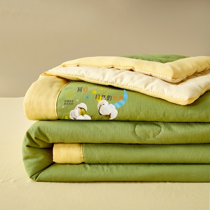 91家纺网 家纺一手货源 找家纺 瑞禾家纺 2026新款水洗棉棉花夏被四件套 茶绿奶黄