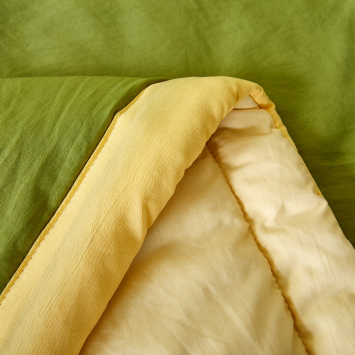 91家纺网 家纺一手货源 找家纺 瑞禾家纺 2026新款水洗棉棉花夏被四件套 茶绿奶黄