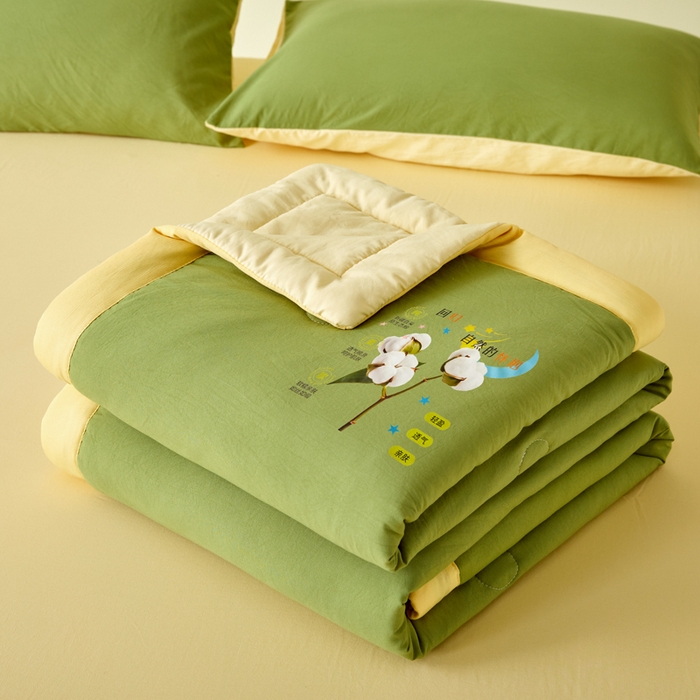 91家纺网 家纺一手货源 找家纺 瑞禾家纺 2026新款水洗棉棉花夏被四件套 茶绿奶黄