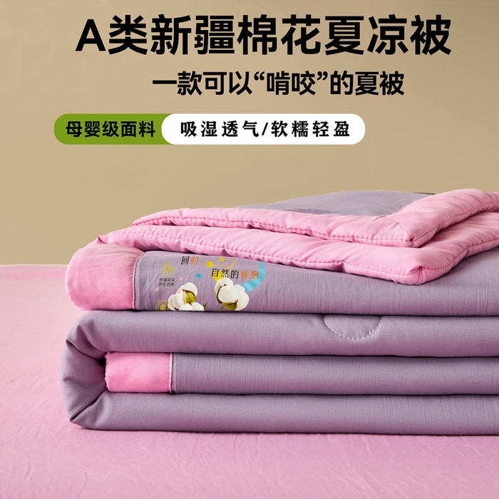 瑞禾家纺 2026新款水洗棉棉花夏被四件套 魅紫浅粉