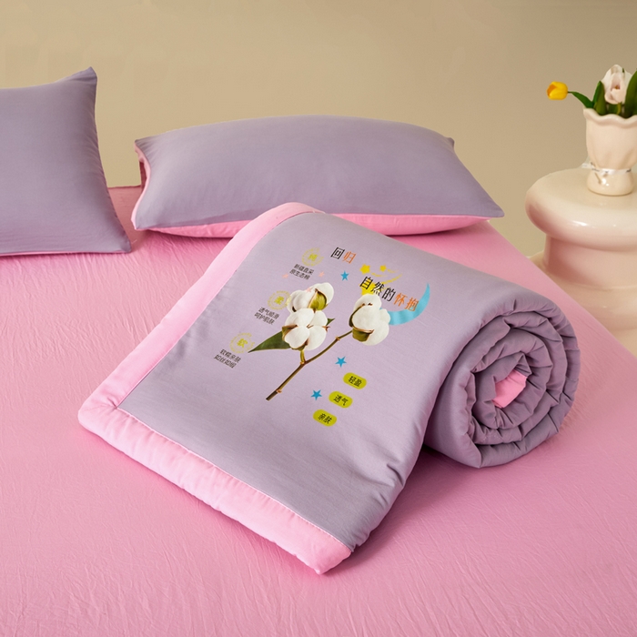 91家纺网 家纺一手货源 找家纺 瑞禾家纺 2026新款水洗棉棉花夏被四件套 魅紫浅粉