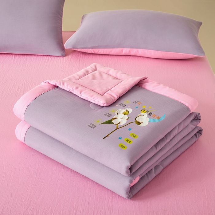 91家纺网 家纺一手货源 找家纺 瑞禾家纺 2026新款水洗棉棉花夏被四件套 魅紫浅粉