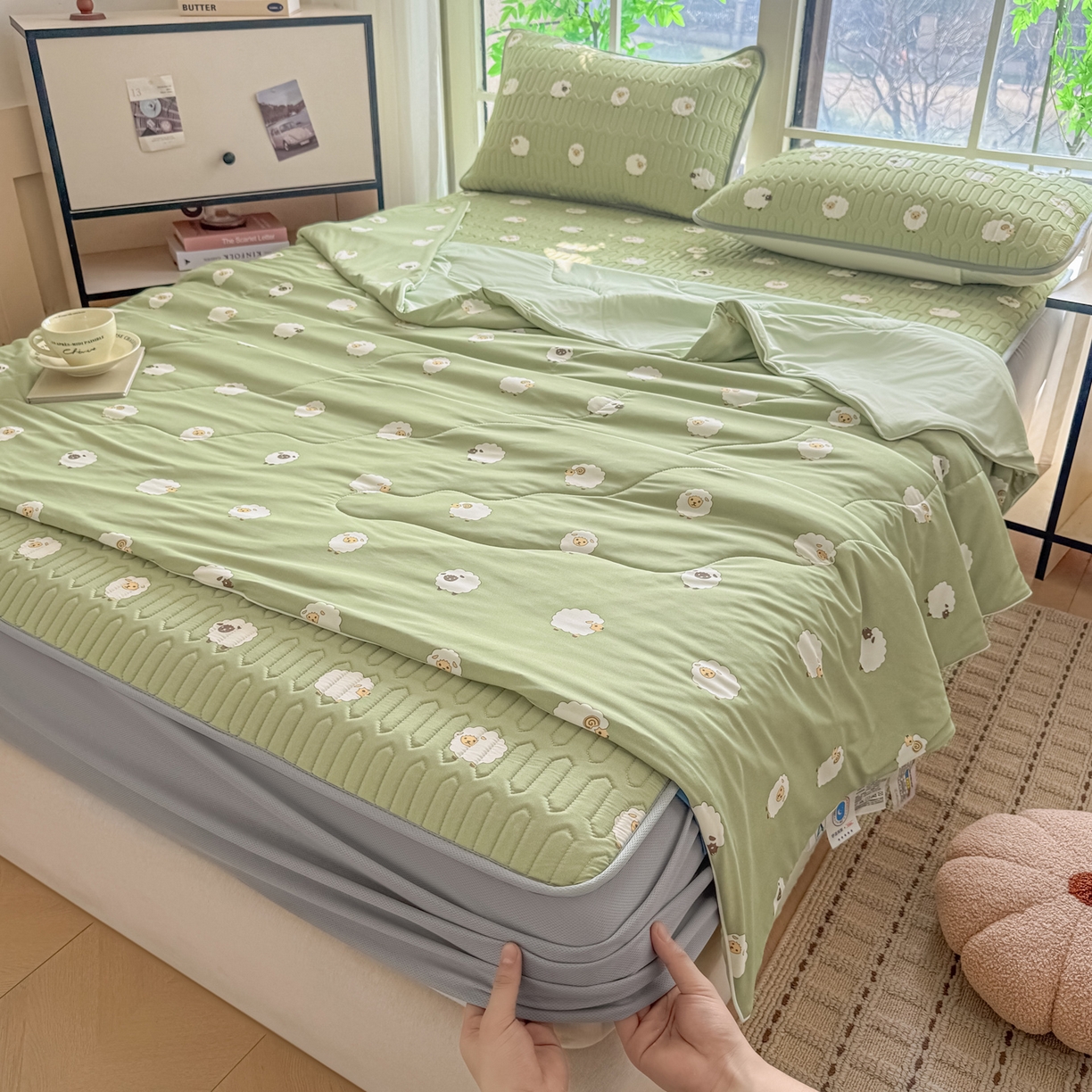 莱登卡奴 2026新款新款A类凉感丝锦氨数码印花夏被四件套 绵风漫野