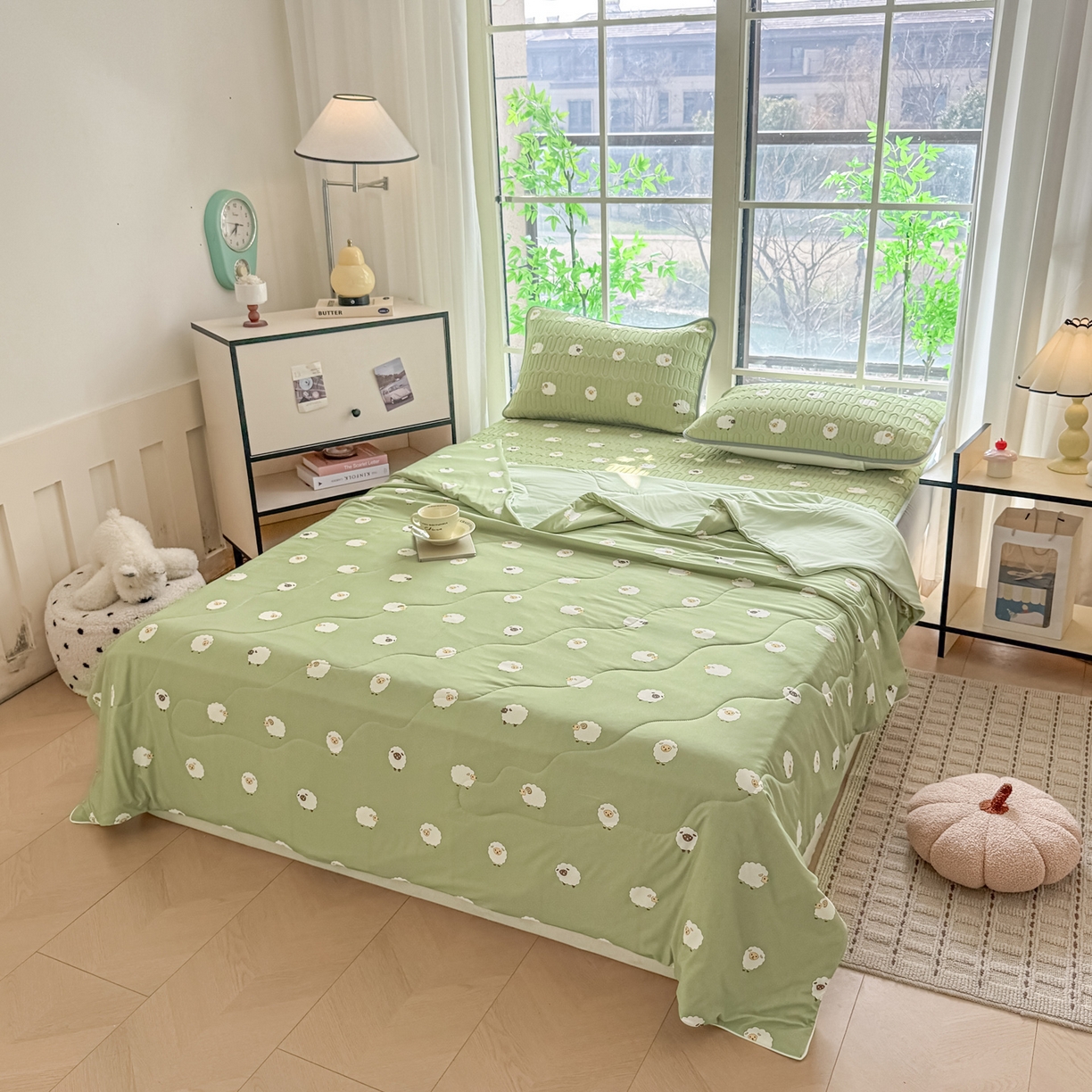 91家纺网 家纺一手货源 找家纺 莱登卡奴 2026新款新款A类凉感丝锦氨数码印花夏被四件套 绵风漫野