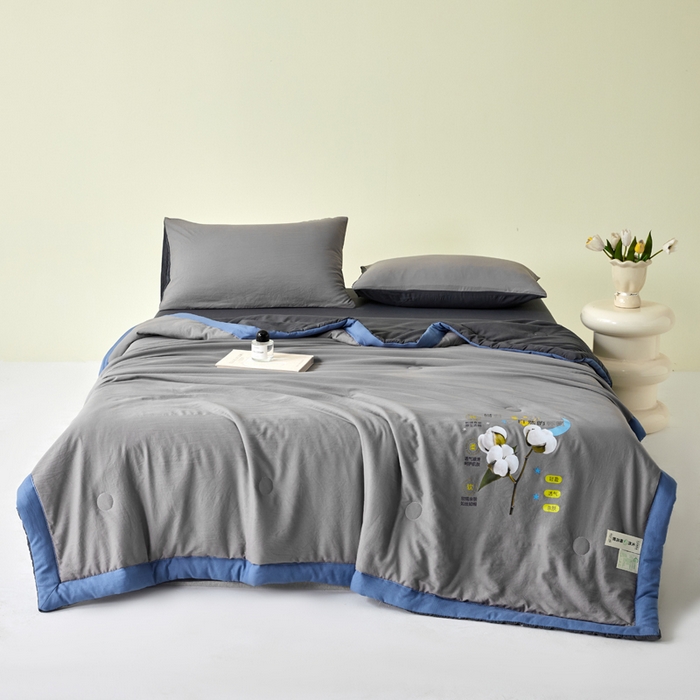 91家纺网 家纺一手货源 找家纺 瑞禾家纺 2026新款水洗棉棉花夏被四件套 浅灰深灰