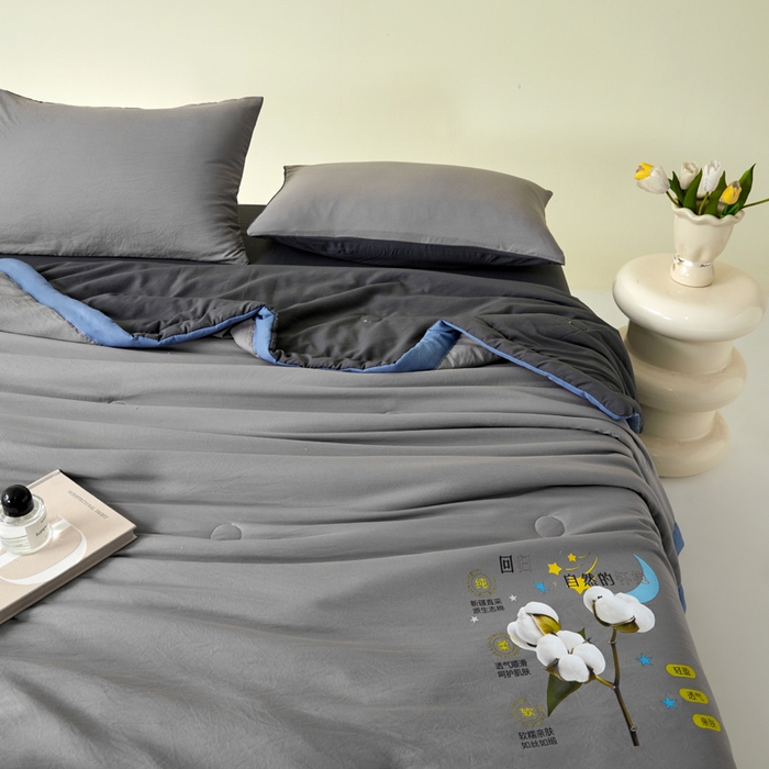 91家纺网 家纺一手货源 找家纺 瑞禾家纺 2026新款水洗棉棉花夏被四件套 浅灰深灰