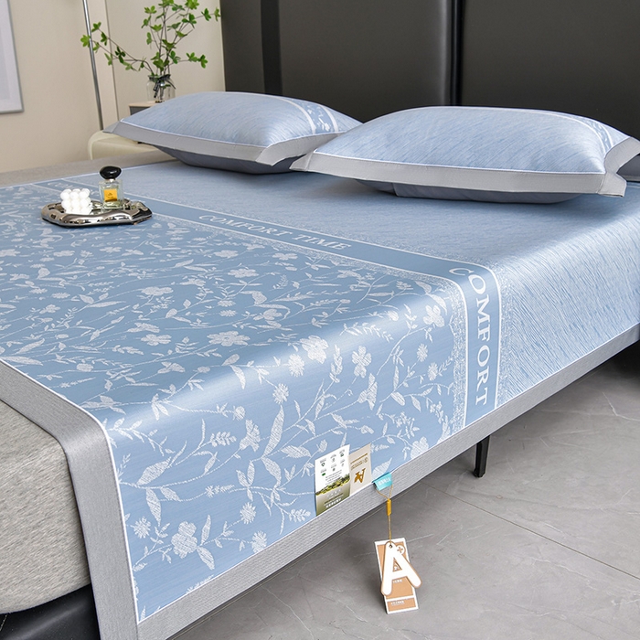 91家纺网 家纺一手货源 找家纺 （总）小牛席业 2026春夏新款PE琉璃叶语提花凉感冰丝席席子