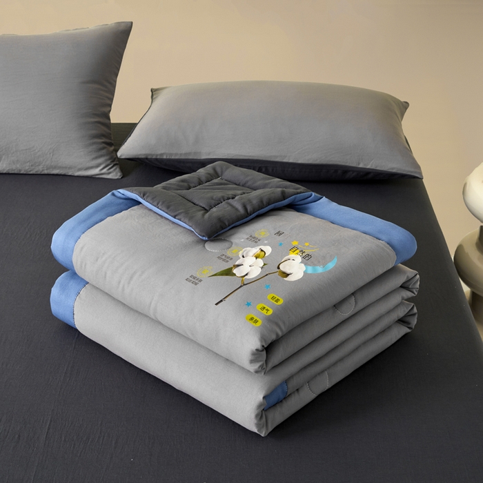 91家纺网 家纺一手货源 找家纺 瑞禾家纺 2026新款水洗棉棉花夏被四件套 浅灰深灰