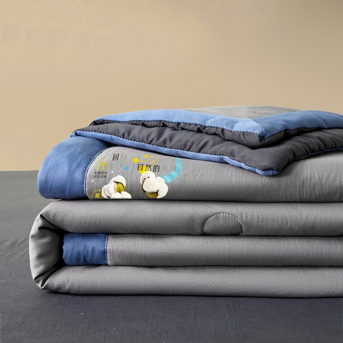 91家纺网 家纺一手货源 找家纺 瑞禾家纺 2026新款水洗棉棉花夏被四件套 浅灰深灰