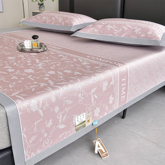 91家纺网 家纺一手货源 找家纺 （总）小牛席业 2026春夏新款PE琉璃叶语提花凉感冰丝席席子