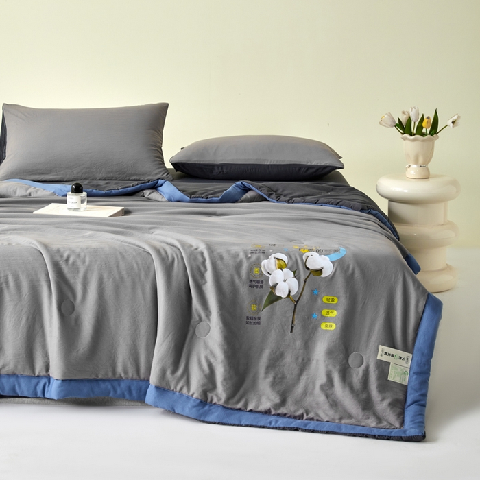 91家纺网 家纺一手货源 找家纺 瑞禾家纺 2026新款水洗棉棉花夏被四件套 浅灰深灰