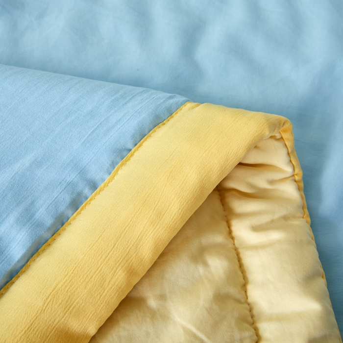 91家纺网 家纺一手货源 找家纺 瑞禾家纺 2026新款水洗棉棉花夏被四件套 天蓝奶黄