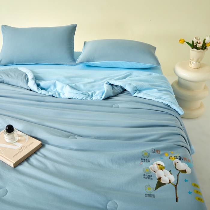 91家纺网 家纺一手货源 找家纺 瑞禾家纺 2026新款水洗棉棉花夏被四件套 雾蓝天蓝