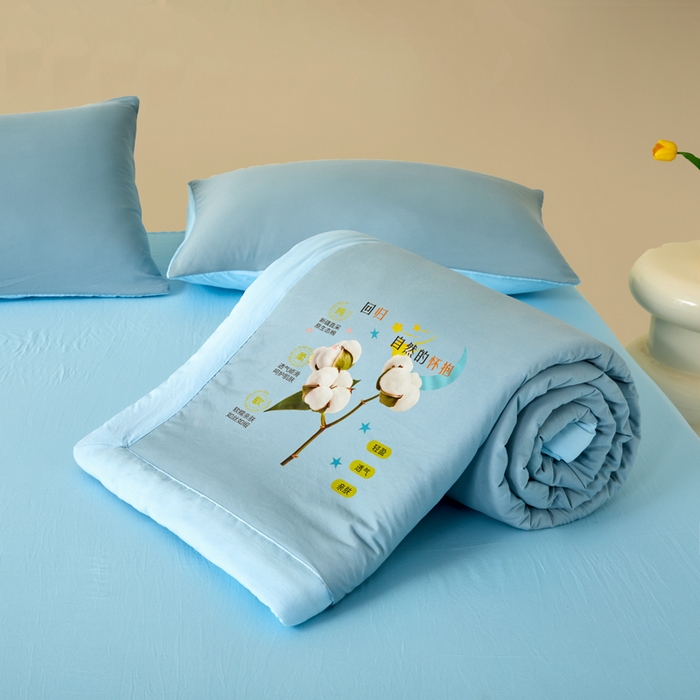 91家纺网 家纺一手货源 找家纺 瑞禾家纺 2026新款水洗棉棉花夏被四件套 雾蓝天蓝