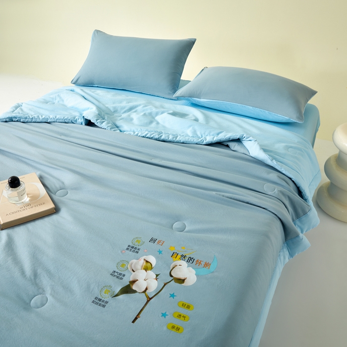 91家纺网 家纺一手货源 找家纺 瑞禾家纺 2026新款水洗棉棉花夏被四件套 雾蓝天蓝
