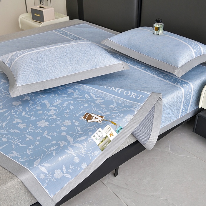 91家纺网 家纺一手货源 找家纺 （总）小牛席业 2026春夏新款PE琉璃叶语提花凉感冰丝席席子