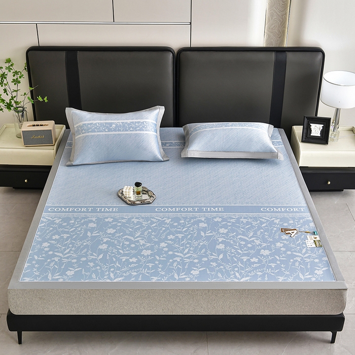 91家纺网 家纺一手货源 找家纺 （总）小牛席业 2026春夏新款PE琉璃叶语提花凉感冰丝席席子