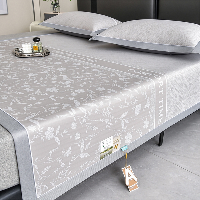 小牛席业 2026春夏新款PE琉璃叶语提花凉感冰丝席席子 香槟