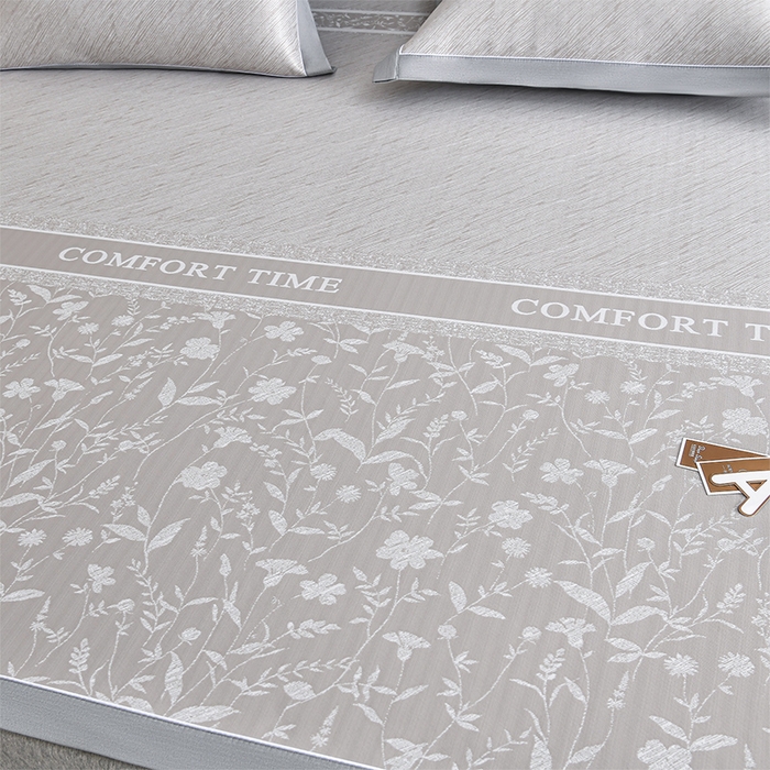 91家纺网 家纺一手货源 找家纺 小牛席业 2026春夏新款PE琉璃叶语提花凉感冰丝席席子 香槟