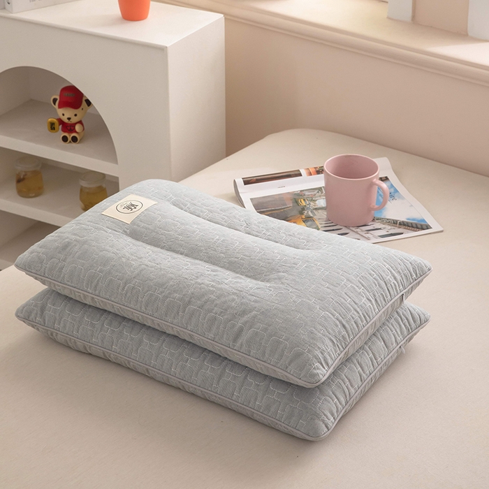 梦莱家纺 2026新款水洗棉麻荞麦枕枕头枕芯-绣织 绣织-蓝灰