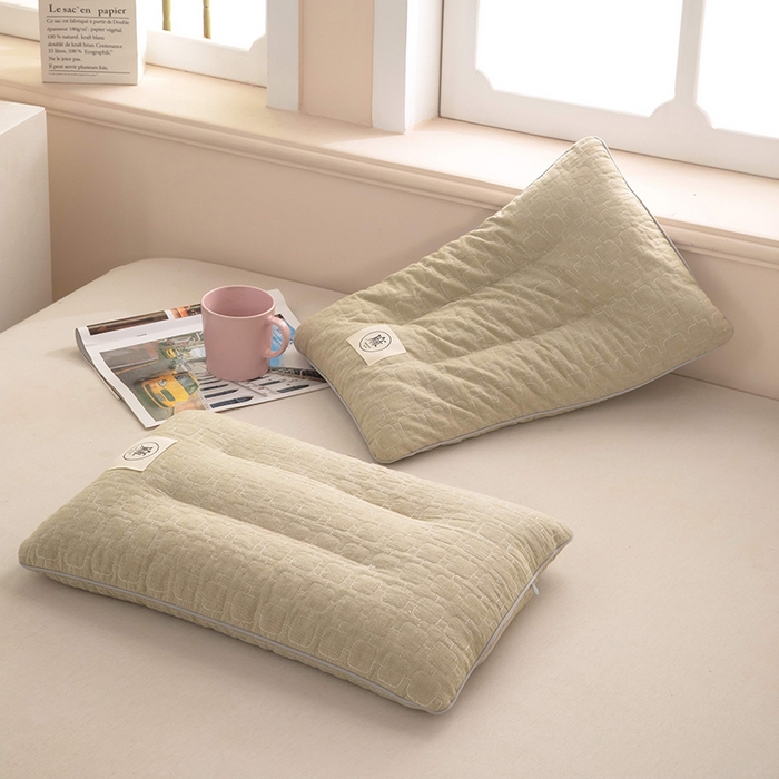 91家纺网 家纺一手货源 找家纺 梦莱家纺 2026新款水洗棉麻荞麦枕枕头枕芯-绣织 绣织-绿色