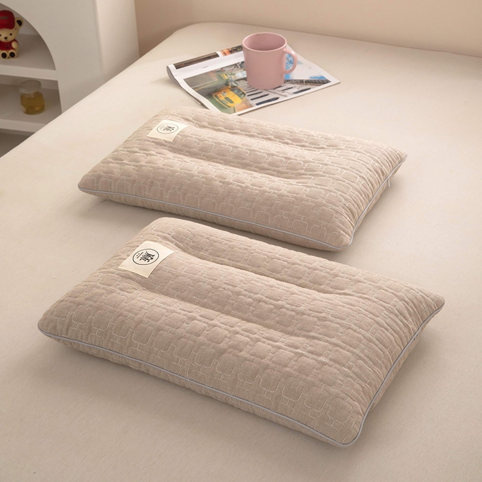 91家纺网 家纺一手货源 找家纺 梦莱家纺 2026新款水洗棉麻荞麦枕枕头枕芯-绣织 绣织-奶咖