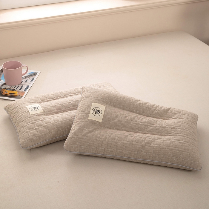 91家纺网 家纺一手货源 找家纺 梦莱家纺 2026新款水洗棉麻荞麦枕枕头枕芯-绣织 绣织-奶咖