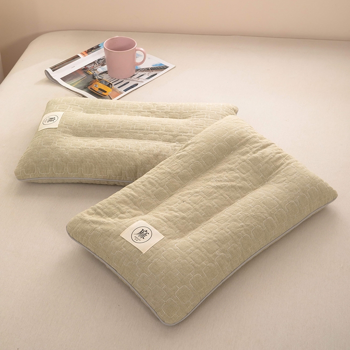 91家纺网 家纺一手货源 找家纺 梦莱家纺 2026新款水洗棉麻荞麦枕枕头枕芯-绣织 绣织-绿色