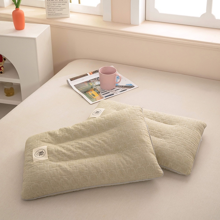 91家纺网 家纺一手货源 找家纺 梦莱家纺 2026新款水洗棉麻荞麦枕枕头枕芯-绣织 绣织-绿色