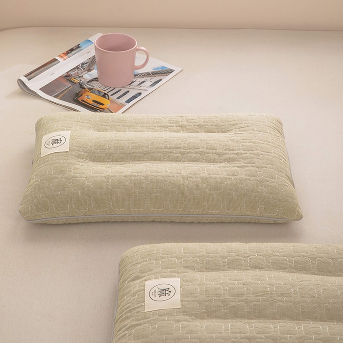 91家纺网 家纺一手货源 找家纺 梦莱家纺 2026新款水洗棉麻荞麦枕枕头枕芯-绣织 绣织-绿色