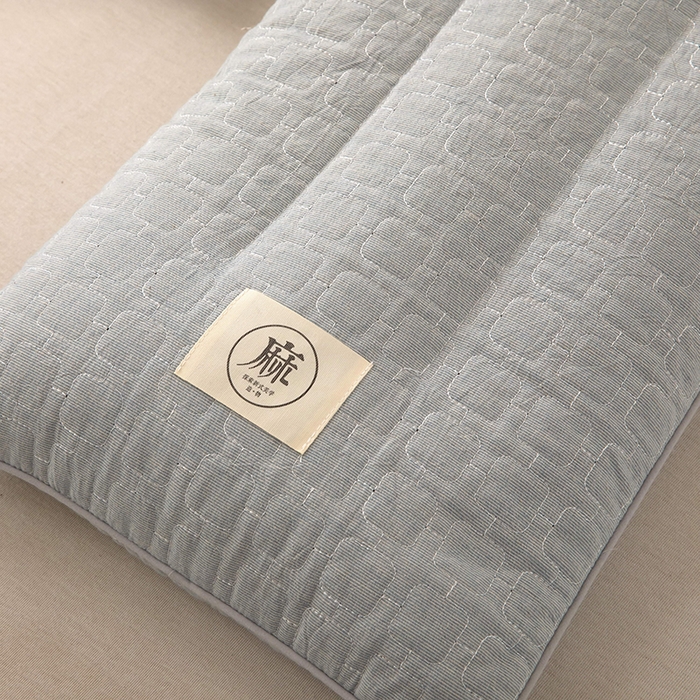 91家纺网 家纺一手货源 找家纺 梦莱家纺 2026新款水洗棉麻荞麦枕枕头枕芯-绣织 绣织-蓝灰