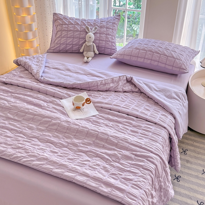 91家纺网 家纺一手货源 找家纺 瑞禾家纺 2026新款泡泡纱夏被空调被夏凉被四件套 风铃紫