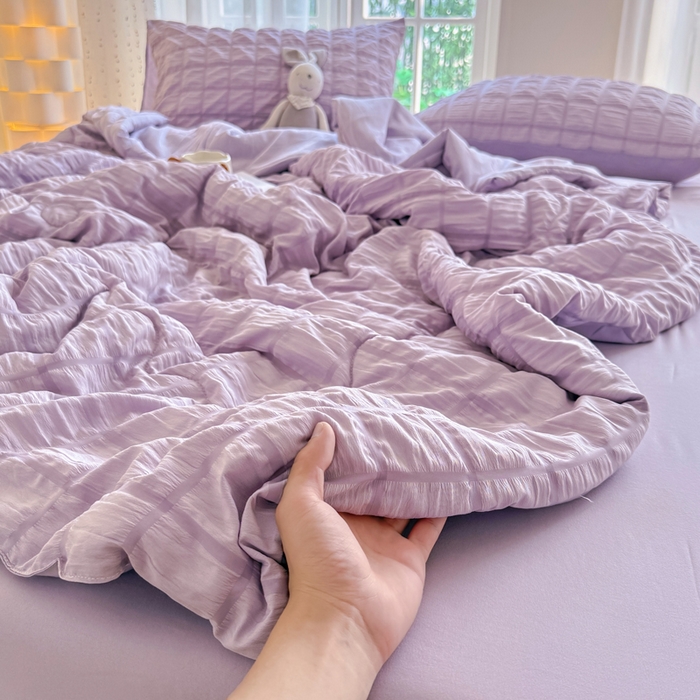 91家纺网 家纺一手货源 找家纺 瑞禾家纺 2026新款泡泡纱夏被空调被夏凉被四件套 风铃紫