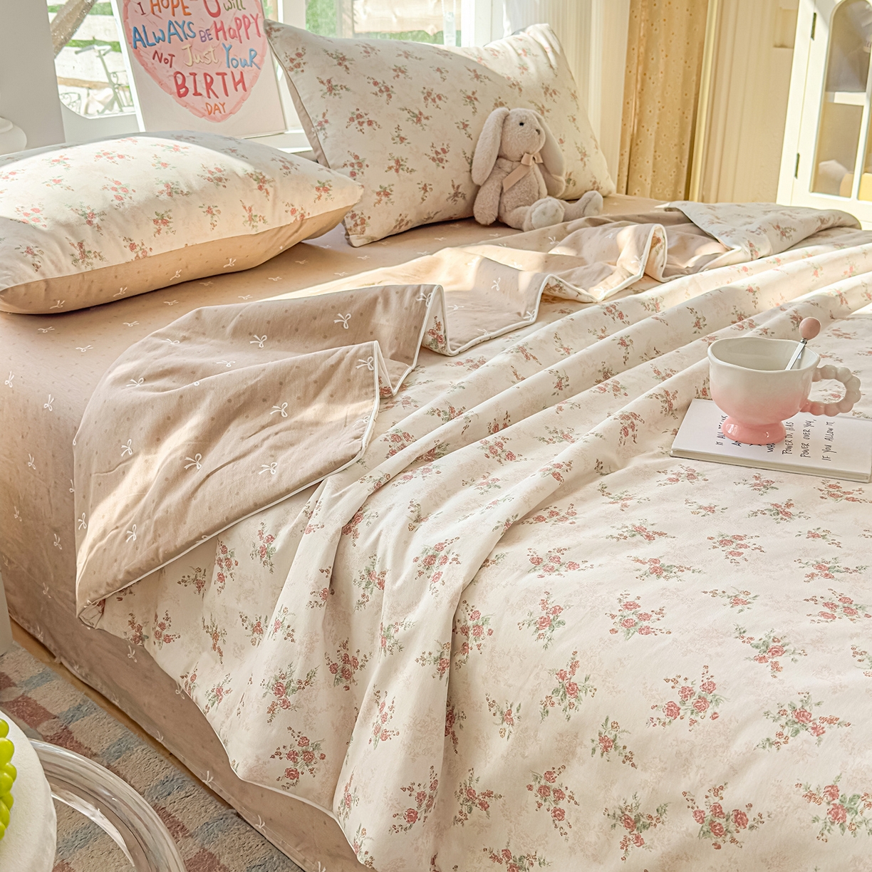 91家纺网 家纺一手货源 找家纺 典冠 2026新款100%里外全棉夏被 夏被四件套 繁花