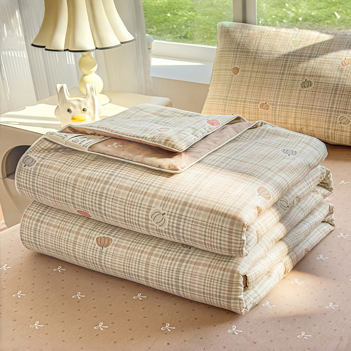 91家纺网 家纺一手货源 找家纺 典冠 2026新款100%里外全棉夏被 夏被四件套 南瓜派