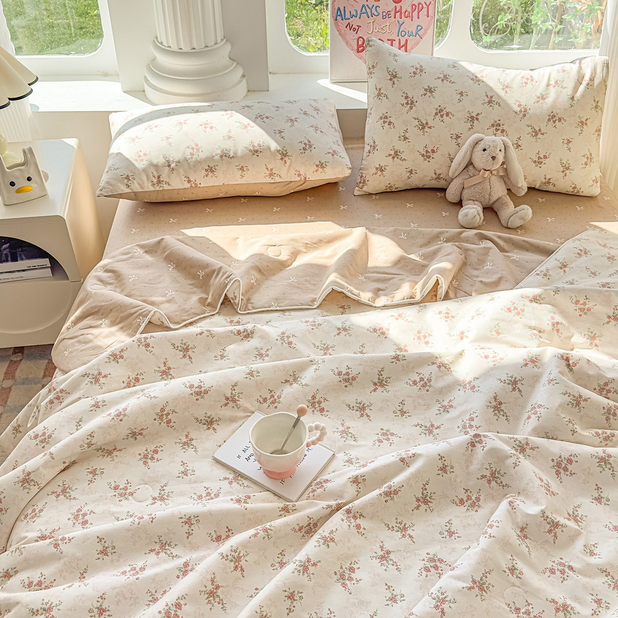 91家纺网 家纺一手货源 找家纺 典冠 2026新款100%里外全棉夏被 夏被四件套 繁花