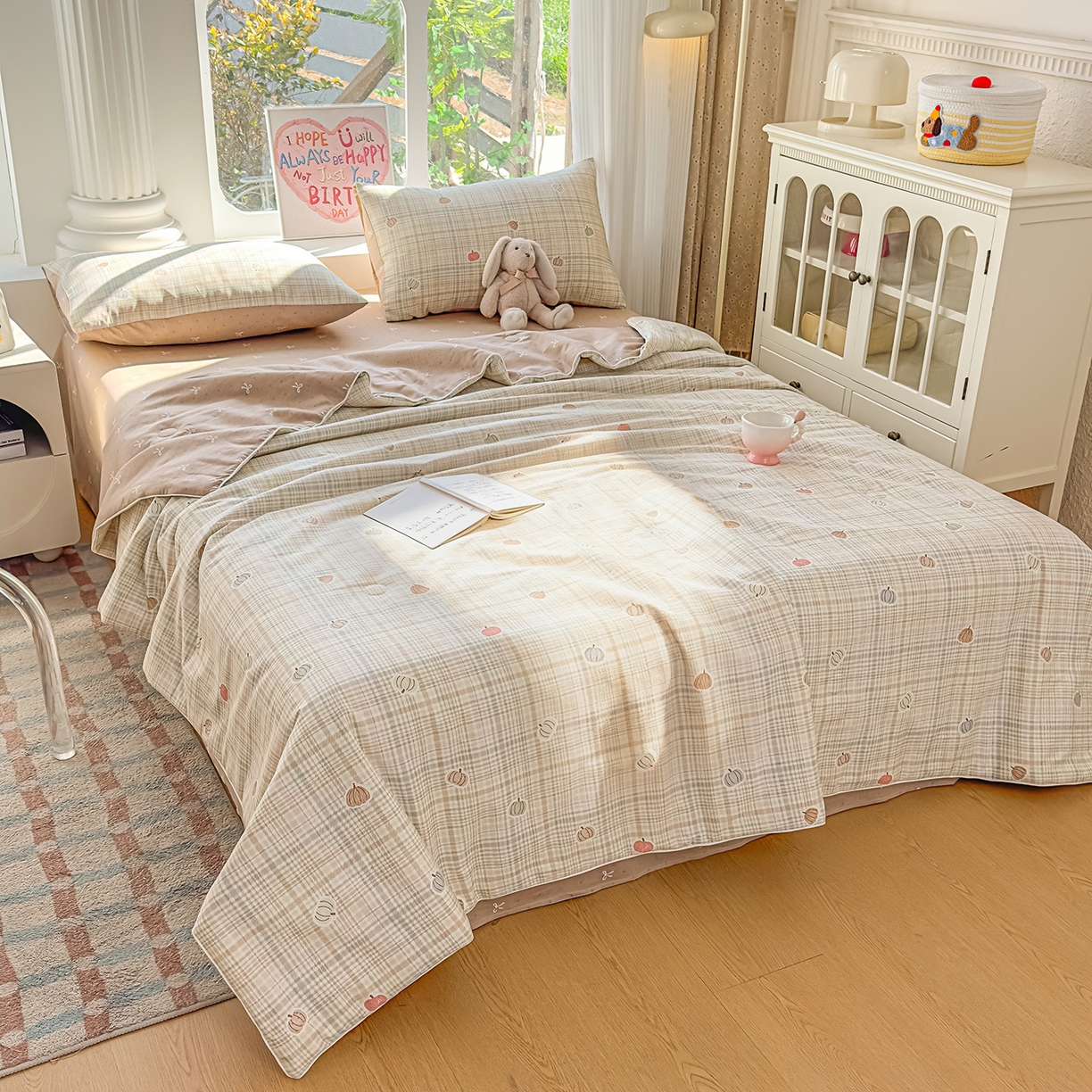 91家纺网 家纺一手货源 找家纺 典冠 2026新款100%里外全棉夏被 夏被四件套 南瓜派