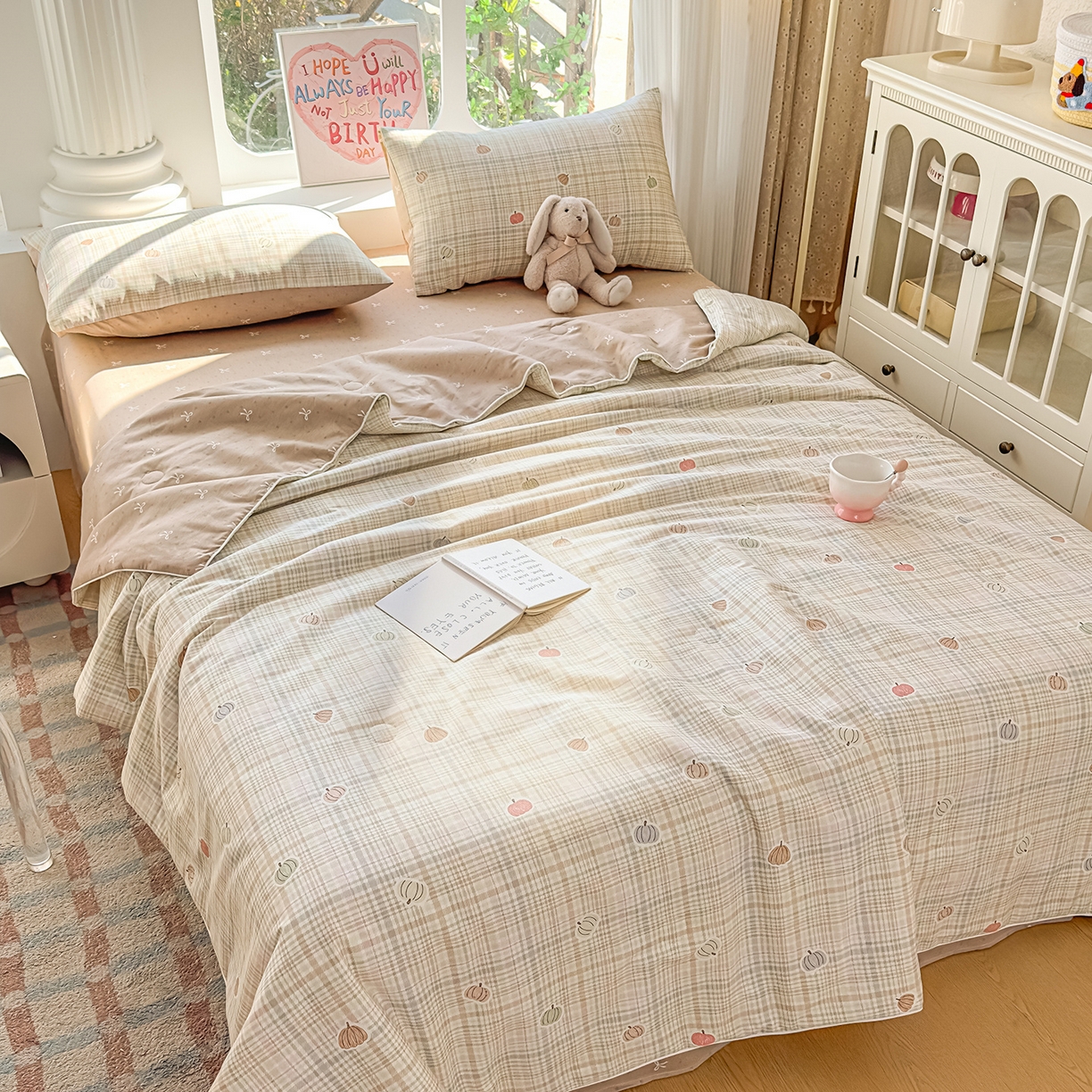 91家纺网 家纺一手货源 找家纺 典冠 2026新款100%里外全棉夏被 夏被四件套 南瓜派