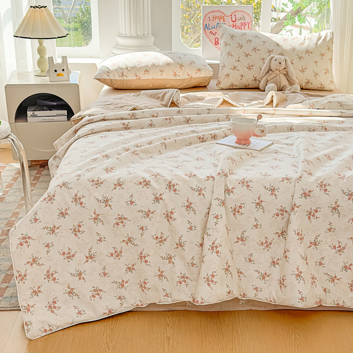 91家纺网 家纺一手货源 找家纺 典冠 2026新款100%里外全棉夏被 夏被四件套 繁花