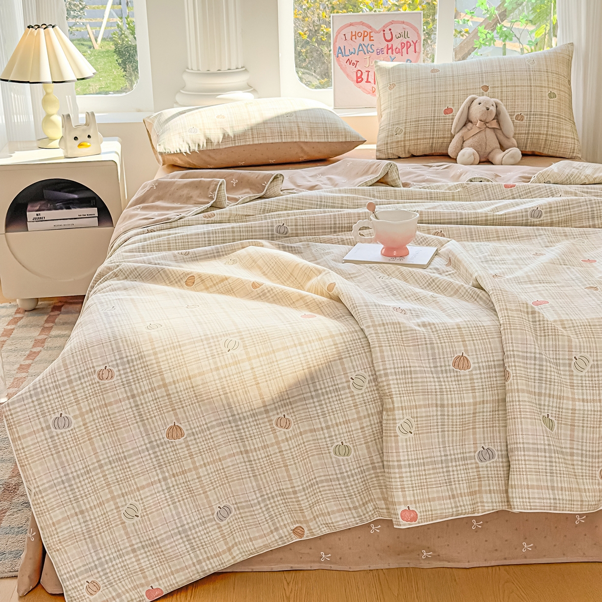 91家纺网 家纺一手货源 找家纺 典冠 2026新款100%里外全棉夏被 夏被四件套 南瓜派