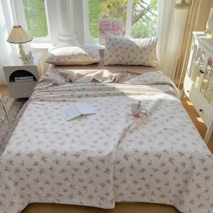 91家纺网 家纺一手货源 找家纺 典冠 2026新款100%里外全棉夏被 夏被四件套 繁花