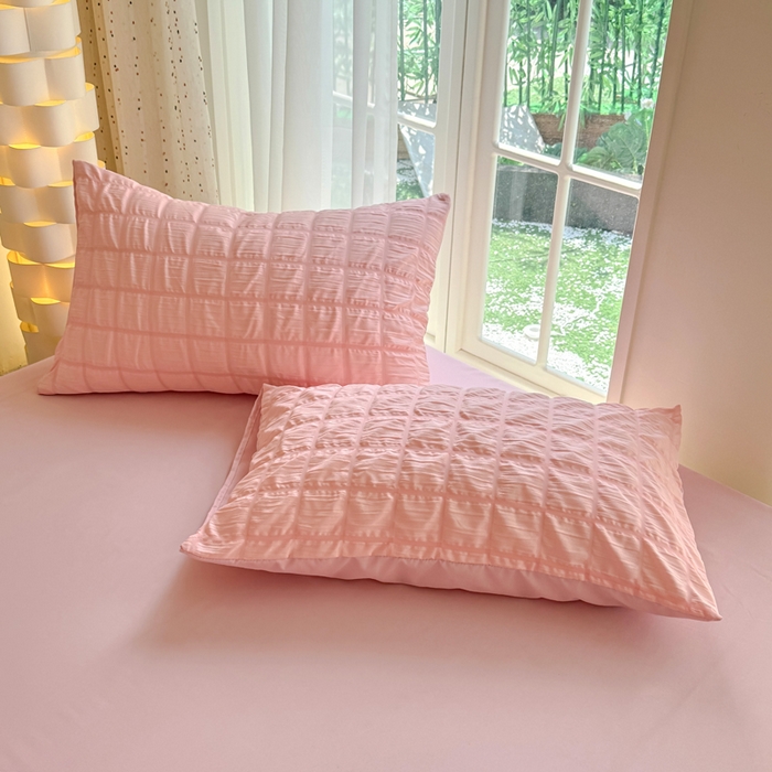 91家纺网 家纺一手货源 找家纺 瑞禾家纺 2026新款泡泡纱夏被空调被夏凉被四件套 蜜桃粉