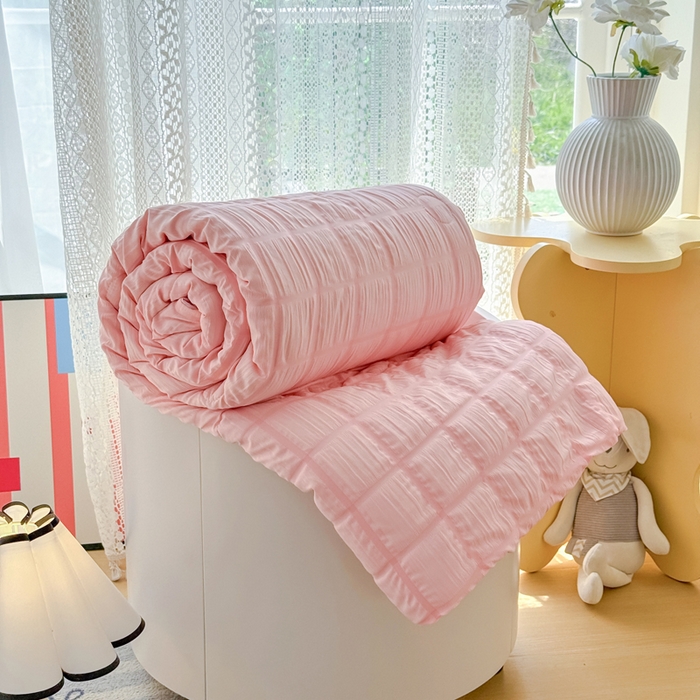 91家纺网 家纺一手货源 找家纺 瑞禾家纺 2026新款泡泡纱夏被空调被夏凉被四件套 蜜桃粉