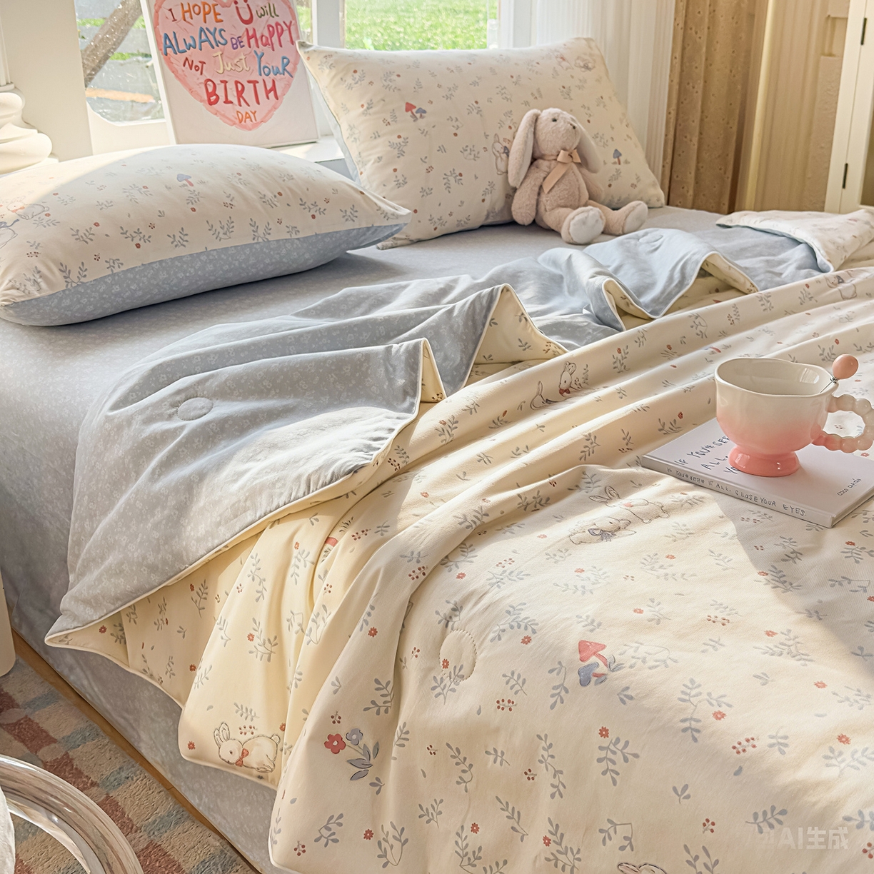 91家纺网 家纺一手货源 找家纺 典冠 2026新款100%里外全棉夏被 夏被四件套 觅时光-兰
