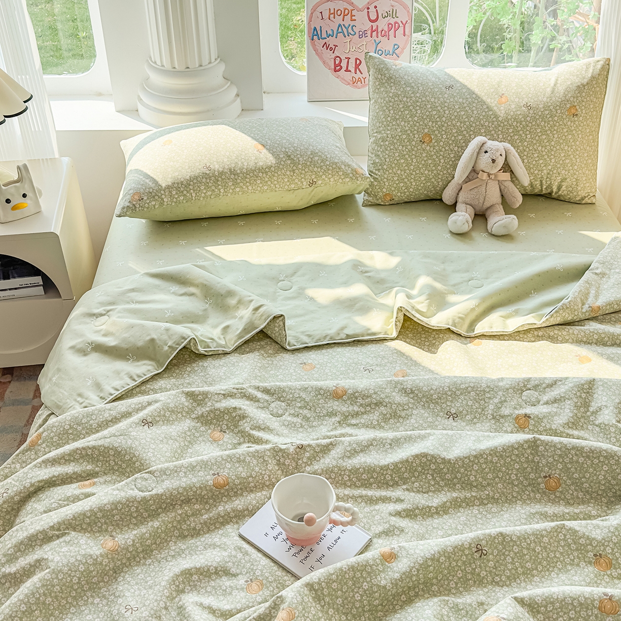 91家纺网 家纺一手货源 找家纺 典冠 2026新款100%里外全棉夏被 夏被四件套 碎花拾影-绿