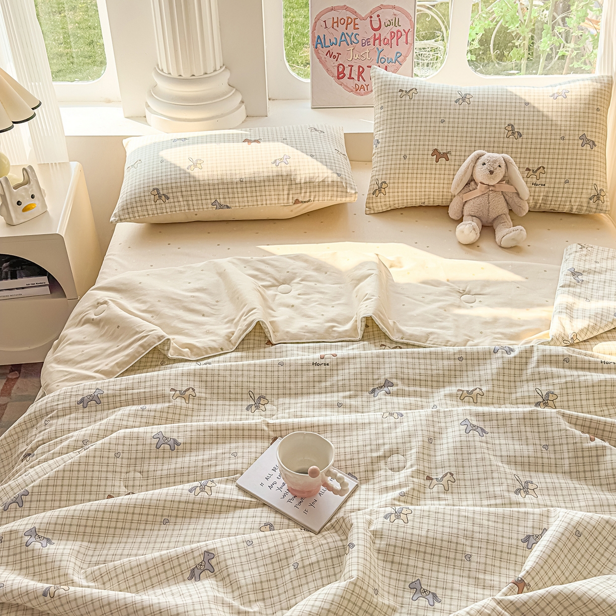 91家纺网 家纺一手货源 找家纺 典冠 2026新款100%里外全棉夏被 夏被四件套 马到成功