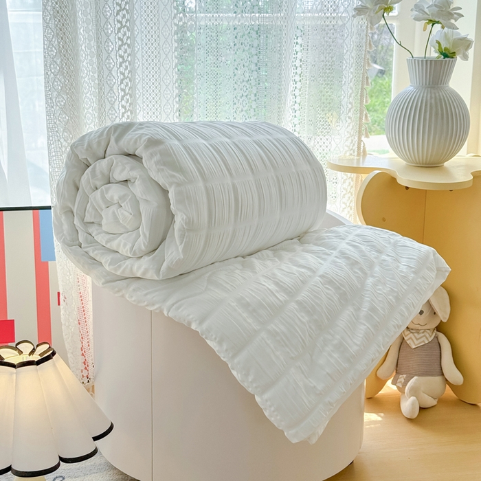 91家纺网 家纺一手货源 找家纺 瑞禾家纺 2026新款泡泡纱夏被空调被夏凉被四件套 茉莉白+灰